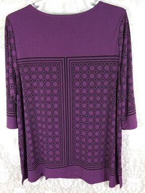 c j banks purple and black geometric print women’s tunic size 2X